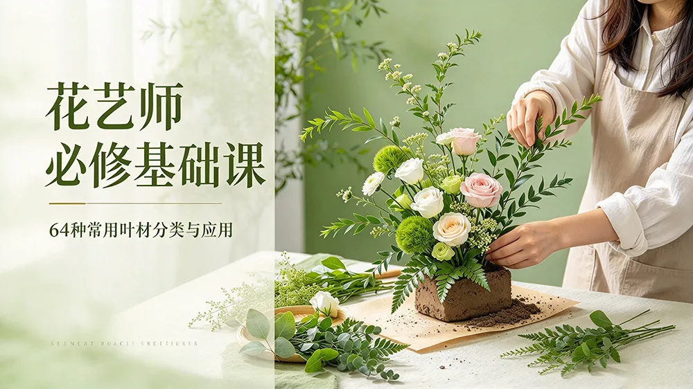 花艺师必修基础课《64种常用叶材在花艺作品中的分类与应用》